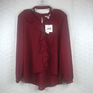 Jack by BB Dakota Top M Burgundy Ruffle Choker E1